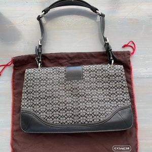 Authentic Coach handbag in classic black logo print & black leather w/ silver